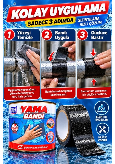 Yama Bandı 48 Mm 1,2 Metre Sızıntı Önleyici Pratik Tamir Bandı