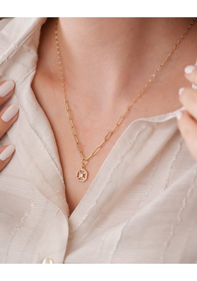 Debora Jewelry 14 Ayar Altın Altıgen Taşlı Ataç Zincirli Tasarım Kolye