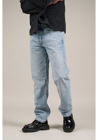 Akçaylar Pamuklu Taş Yıkama Yarım Baggy Geniş Paça Buz Mavisi Jean Pantolon Buz Mavi