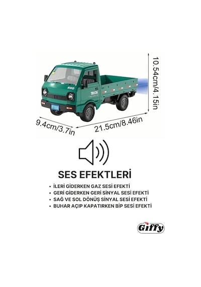 Uzaktan Kumandalı Rc Kamyonet ,yük Taşıma Aracı ,sesli ,ışıklı ,şarjlı , Pil Hediyeli ,2.4 Ghz Araç Yeşil
