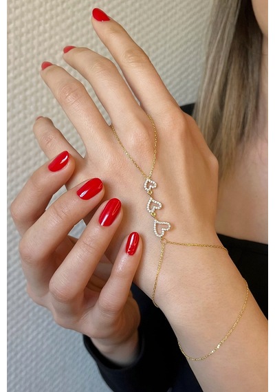 18k Altın Kaplamalı 925 Ayar Gümüş Kalpler Şahmeran - 45099802 Altın