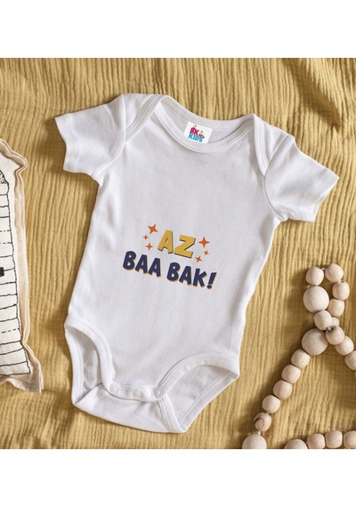 Bk Kids Az Baa Bak Tasarımlı Beyaz Bebek Body Zıbın-1 Çok Renkli