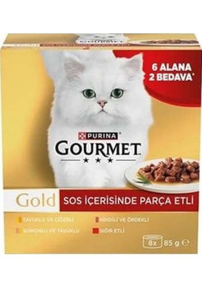 Gourmet Gold Parça Tavuk Ciğer-hindi Ördek-somon Tavuk-sığır Etli Kedi Konservesi 8 X 85 Gr 8 Al 6 Öde