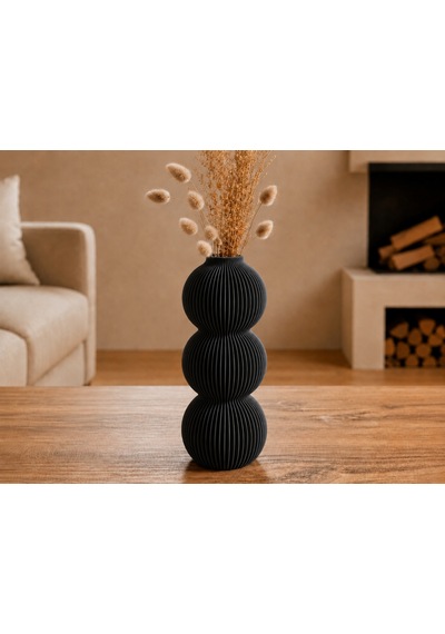 3d Baskı Modern 3 Küre Dekoratif Vazo - Minimal Çiçek Vazosu, Masaüstü Ev Ve Ofis Dekoru-siyah Diğer