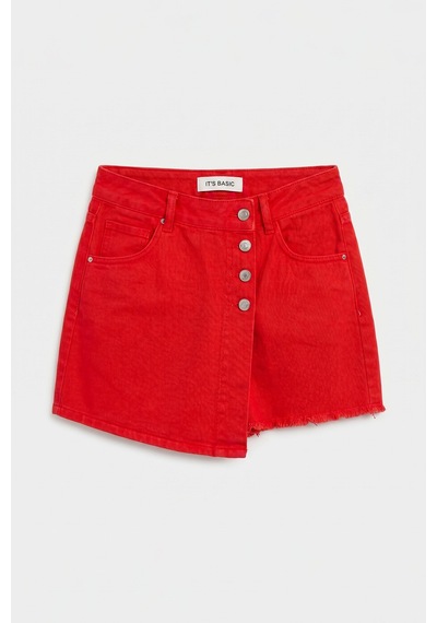 Itsbasic Kadın Kırmızı 6s6-19 Denim Şort Etek