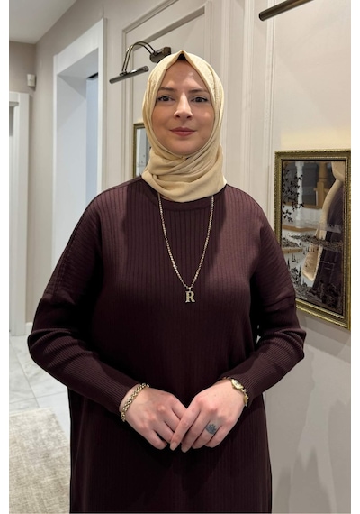 Rabia Şamlı Dora Triko Tunik Acı Kahve Çok Renkli