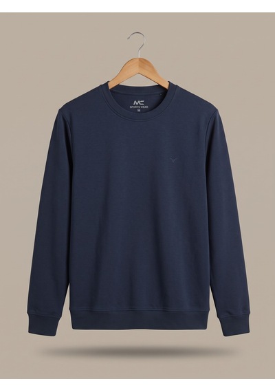 Maccali Erkek Lacivert İki İplik Bisiklet Yaka Sweatshirt