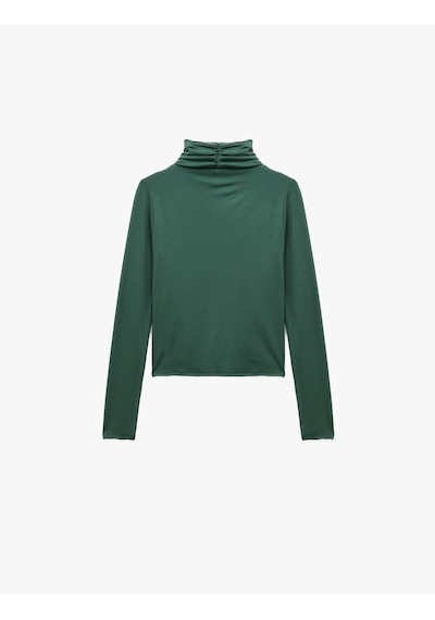 Koton Uzun Kollu Slim Fit Drapeli Dik Yaka Tişört Haki 6wak50002ek Haki Koton Uzun Kollu Slim Fit Drapeli Dik Yaka Tişört Haki 6wak50002ek Haki