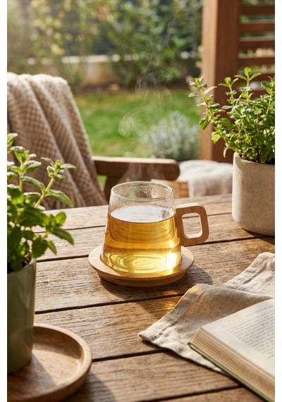 Makri Home Bambu Kulplu Ve Altlıklı Cam Kupa 300 Ml Çok Renkli