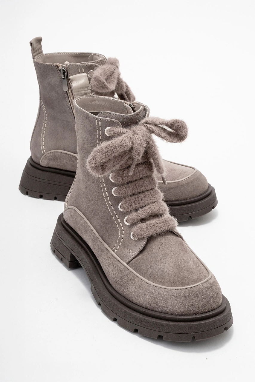 Luvishoes Luvi Shoes Mına Vizon Süet Hakiki Deri Kadın Postal Bot VIZON SÜET