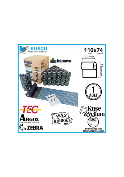 1 Adet Armor 110mmx74mt Wax Ribon Kuşe&vellum