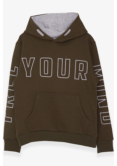 Breeze Erkek Çocuk Yazı Baskılı Sweatshirt 9-16 Yaş, Haki Yeşil Haki