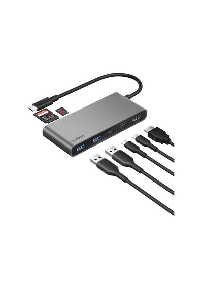 Belkin Usb-c Hub, 7 Portlu, 60 Hz De 4k Hdmi Ekran Desteği, Sd Ve