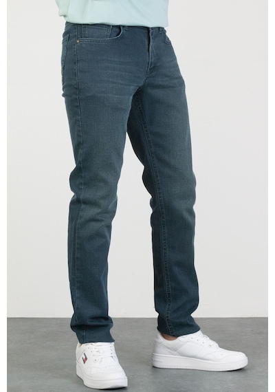 HLT Jeans Erkek Petrol Yeşili Taşlamalı Slim Fit Likralı Jean Kot Pantolon Robert Yeşil