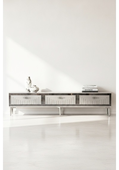 Tsa1802bs Tuna Tv Sehpası Beyaz-sılver 180cm Beyaz - Gümüş