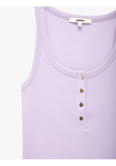 Koton Pamuklu Slim Fit Süs Düğmeli U Yaka Fitilli Atlet Lila 6sak10032pk