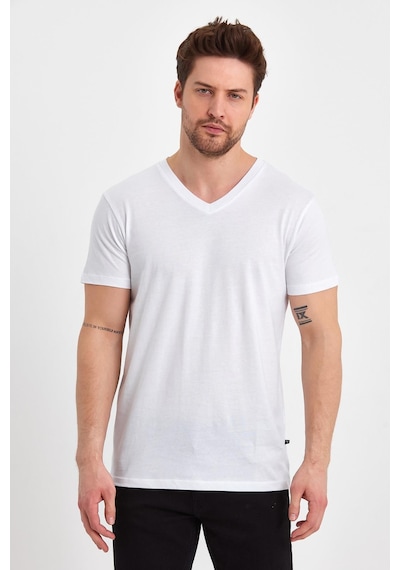 Erkek Compact Penye V Yaka T-shirt Beyaz