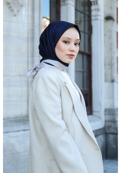 Eşarp - Premium Lux Original Monogram Eşarp İpek Vual, Yüksek Kalite, Hafif, Rahat, Şık, Scarf Lacivert