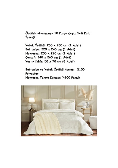 Özdilek -harmony Krem- 10 Parça Çift Kişilik Çeyiz Seti