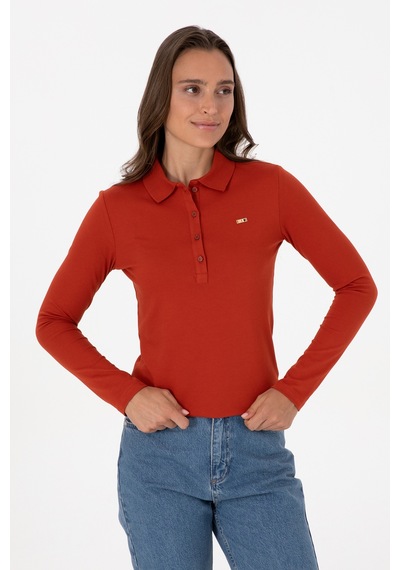 U.S. Polo Assn. Kadın Kiremit Basic Polo Yaka Sweatshırt 50313593-VR031