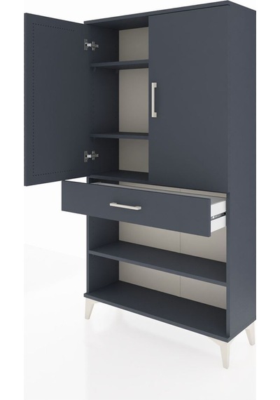 Arges Dolap 4 Raflı Tek Çekmeceli 2 Kapaklı 88x30x163 Antrasit-antrasit Antrasit