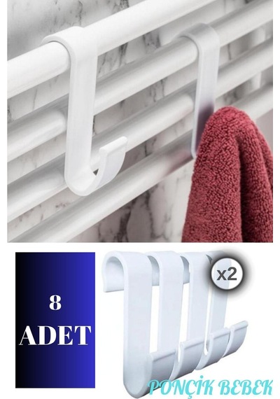 8 Adet Havlupan Duşakabin Askısı, Petek Banyo Mutfak Kancalı Havlu Bornoz Askısı 8'li Set Beyaz Diğer