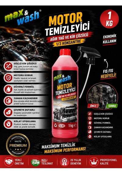 1 Kg Motor Temizleyici 1/3 Konsantre Ağır Yağ Ve Kir Çözücü Profesyonel Oto Kuaför Ürünü