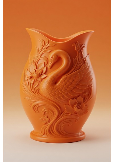 Kuğu Desenli Dekoratif Vazo 15 Cm 3d Baskılı Mat Dokulu Şık Masa Ve Raf Dekoru Turuncu