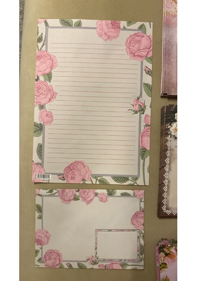 Çiçek Desenli Mektup Kağıdı Ve Zarf Seti - 10 Farklı Tasarım Vintage & Modern Floral Yazışma Seti