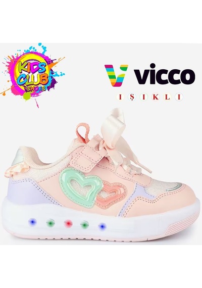 Vicco Tracy Işıklı Süs Bağcıklı Ortopedik Çocuk Spor Ayakkabı Pudra