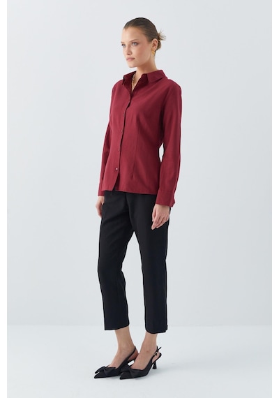 Mixray 4634 Kadın Pensli Fit Gömlek Bordo