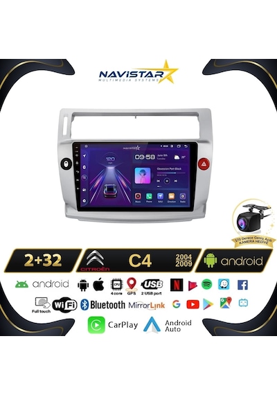 Citroen C4 2004 - 2009 Model 2gb + 32gb Android 13 Kablosuz Carp