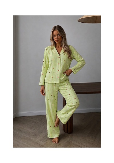 Fit Women Kadın Puantiyeli Ev Giyimi Yeşil Pijama Takımı