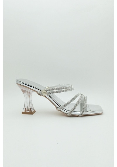 Dosa Shoes Taşlı Şeffaf Topuk Abiye Ayakkabı Sandalet Terlik-rose Gold Gümüş