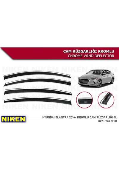 Niken Hyundai Elantra 2016-Sonrası Kromlu Cam Rüzgarlığı 4 Lü