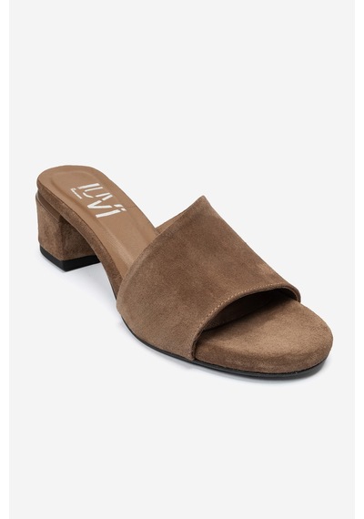 Luvi Shoes Delavıe Toprak Süet Hakiki Deri Kadın Kalın Topuklu Terlik