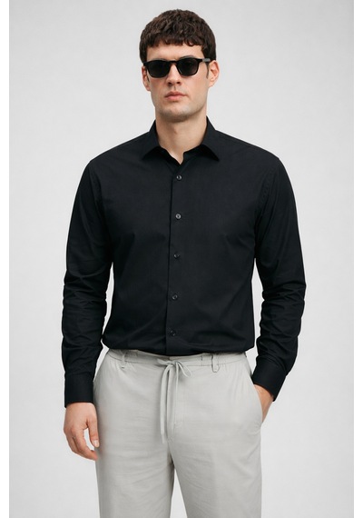 Lufian Venedıc Erkek Basic Gömlek Regular Fit Siyah Siyah 111010667100100