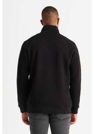 AC&Co / Altınyıldız Classics Standart Fit Normal Kesim İçi Polarlı Bato Yaka Pamuklu Erkek Sweatshirt Siyah