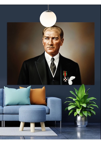 Resmi Kıyafetli Atatürk Portresi Dekoratif Kanvas - Mdf Ahşap Tablo
