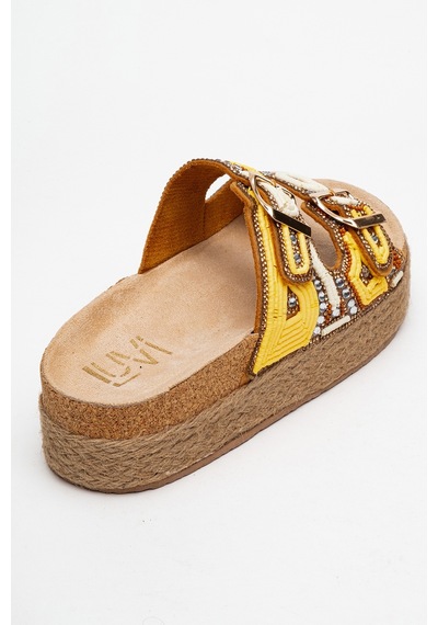 Luvishoes Luvi Shoes Bobby Sarı Taşlı Etnik Desenli Hasır Kalın Mantar Tabanlı Kadın Terlik Sarı Luvishoes Luvi Shoes Bobby Sarı Taşlı Etnik Desenli Hasır Kalın Mantar Tabanlı Kadın Terlik Sarı