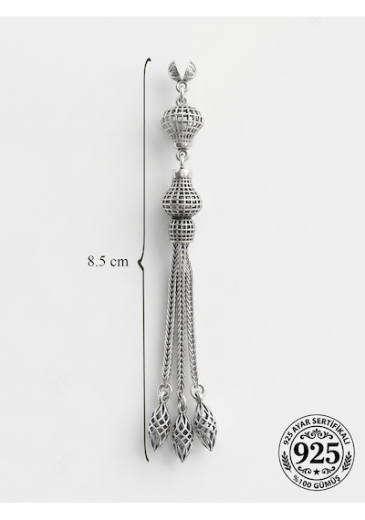 925 Ayar Gümüş Otantik İşleme Balon Kafes 3lü Zincir Tesbih Püskülü Rzt10054p