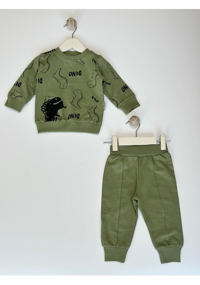 Bellamio Kids Dino Desenli Erkek Bebek Yeşil İkili Takım Yeşil