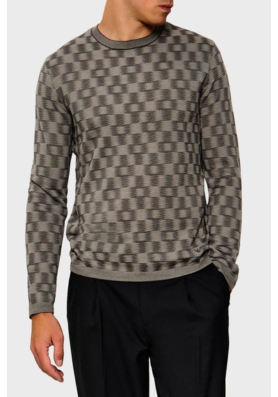 Emporio Armani Saf Yün Yuvarlak Yaka Kazak Erkek Kazak Em006276 Af29848 F8035 Koyu Gri