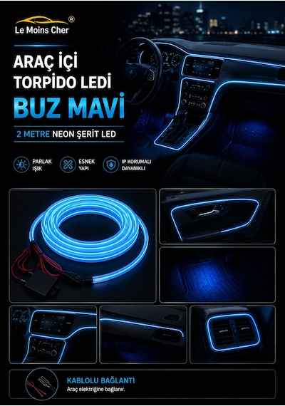 Byd Seal U Design Araç İçi Torpido Ledi Buz Mavi 2 Metre Neon Ip Şerit Led