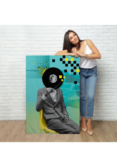 Miyrem^ Canvas Serie Plak Kafalı Adam Pop Art Tablosu-7877