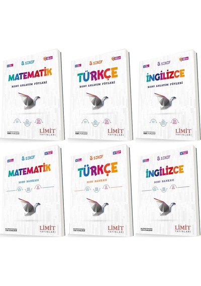Limit 8. Sınıf Matematik + Türkçe + İngilizce Konu Föyleri + Soru Seti 6 Kitap 2023