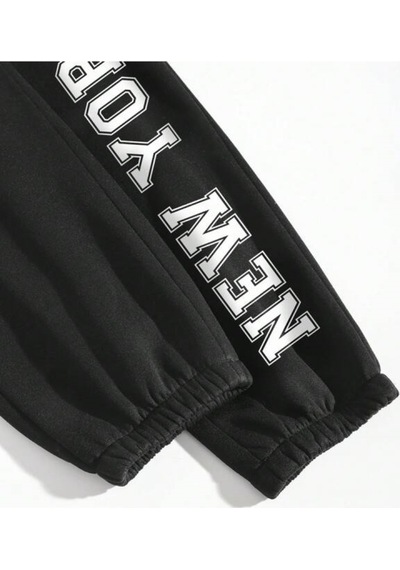 Siyah New York Team Baskılı Kapüşonlu Sweatshirt Ve Eşofman Altı Eşofman Takımı Siyah