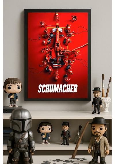Michael Schumacher Formula 1 Siyah Ahşap Çerçeveli Poster, Dekoratif Araba Duvar Tablosu