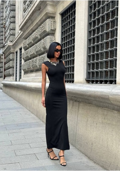 Rawea Kadın Sandy Vücudu Saran Elbise - Yırtmaç Detaylı & Slim Fit Siyah