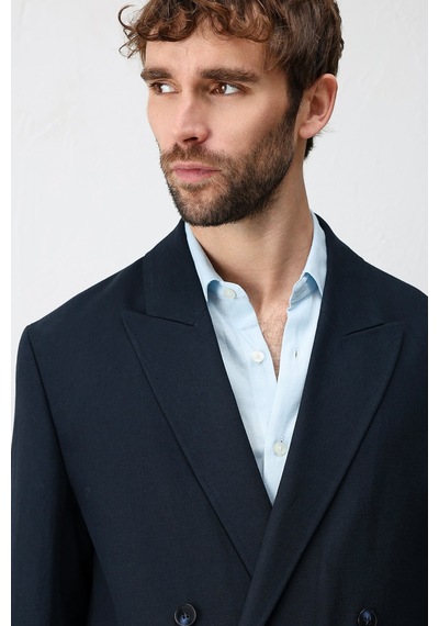 Antioch Relax Fit Keten Karışımlı Erkek Blazer Ceket Lacivert